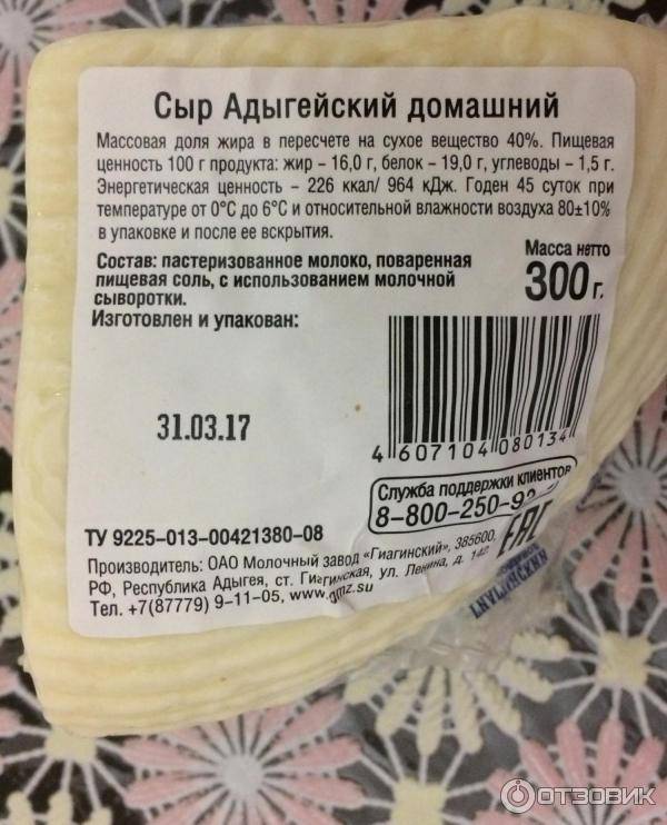 Польза, вред, калорийность адыгейского сыра на 100 грамм