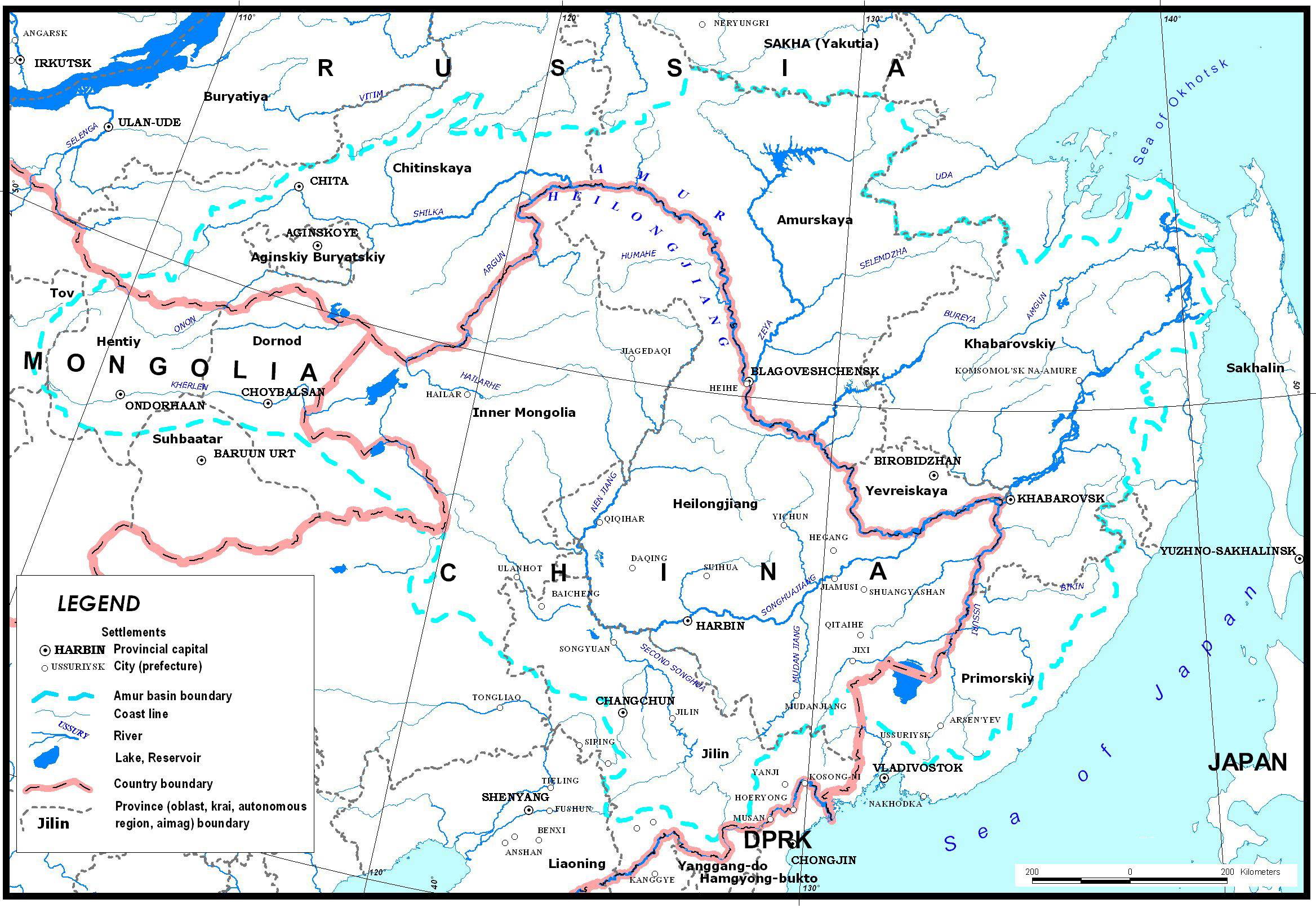 Карта схема бассейна реки Амур