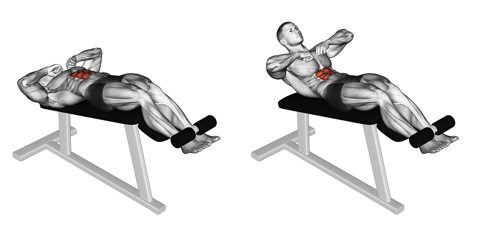 Скручивания на наклонной скамье с подъемом корпуса: техника выполнения, описание упражнения, видео.