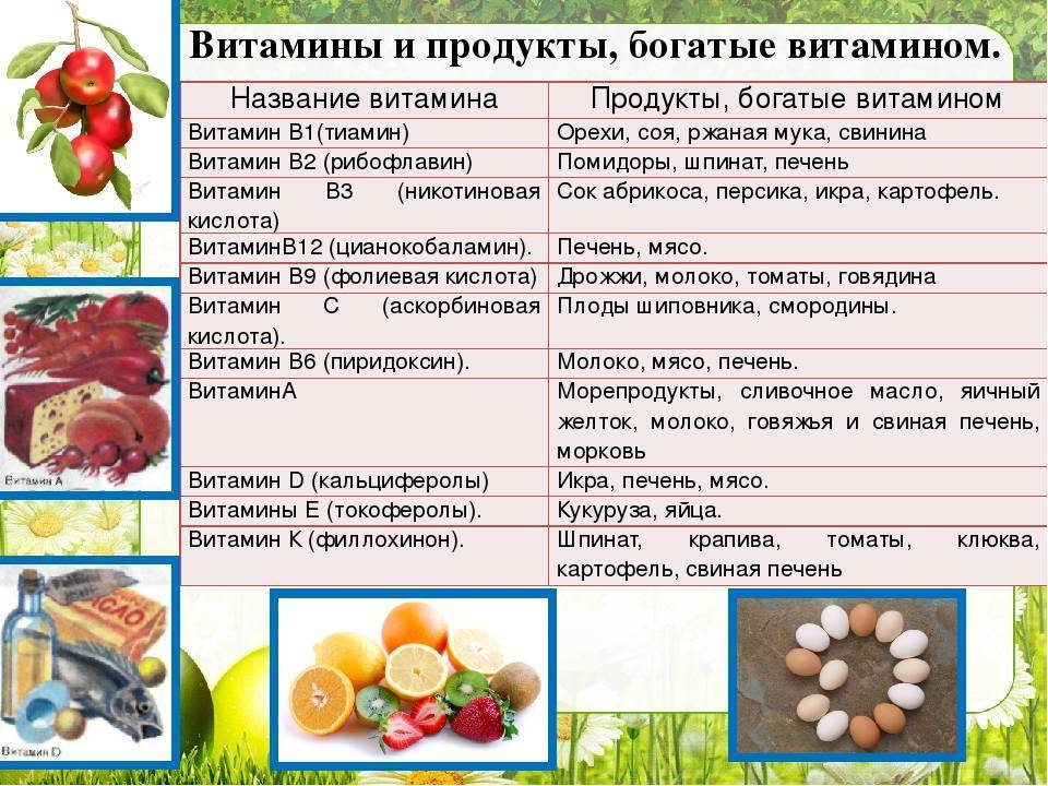 Содержание витамина а в продуктах питания