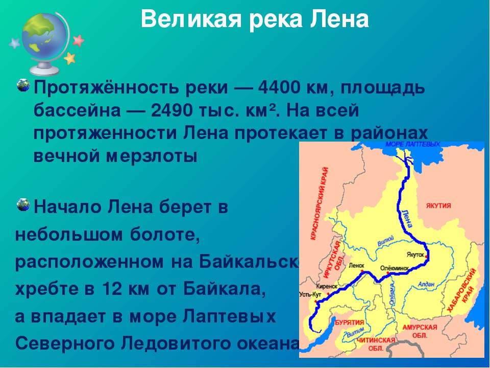 Река лена – описание, куда впадает, исток и длина