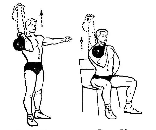 Трастеры с гирями одной или двумя руками - техника выполнения упражнений.