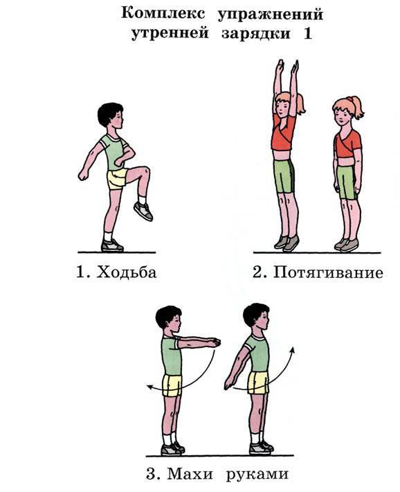 Утренняя зарядка на радио. Утренняя зарядка в картинках с описанием. Исходные положения для командных игр. Виды ходьбы зарядка. Комплекс упражнений утренней зарядки 2 класс махи руками.