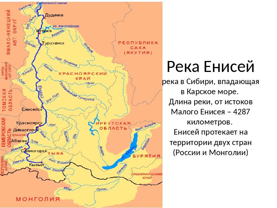 Река енисей - исток, притоки, длина, куда впадает